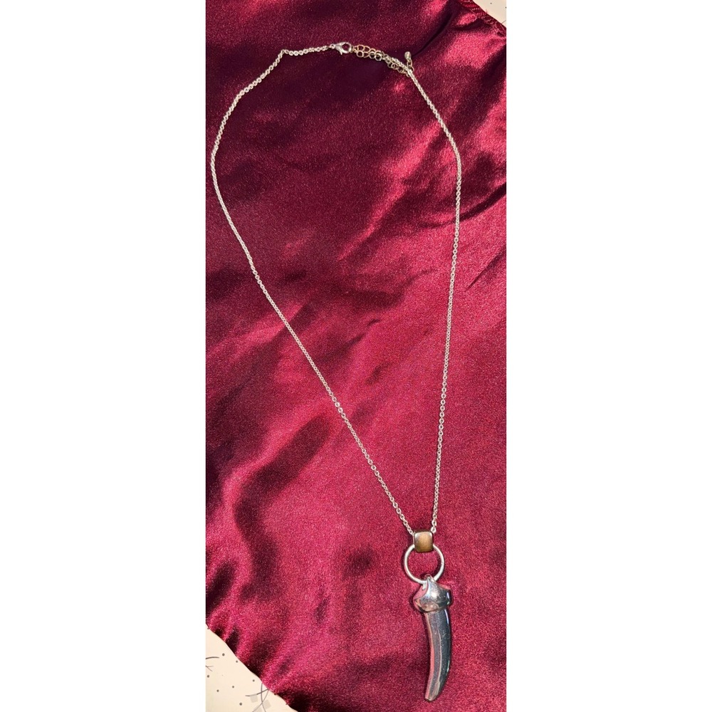 Silver Tone Italian Horn‎ Cornicello Pendant Necklace Polished Protection Charm